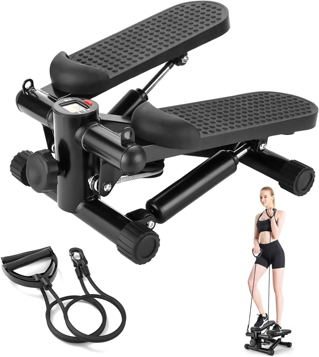 Mini Stepper avec Élastiques de Résistance et Écran LCD – Appareil de Fitness Compact
